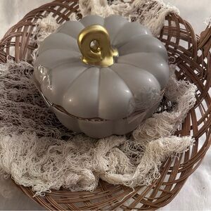 Target Gray Pumpkin Ceramic Canister Container Gold Stems With Lid